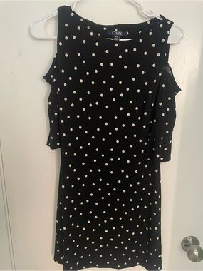 Chaps Black and White Polka Dot Cold-Shoulder Mini Dress